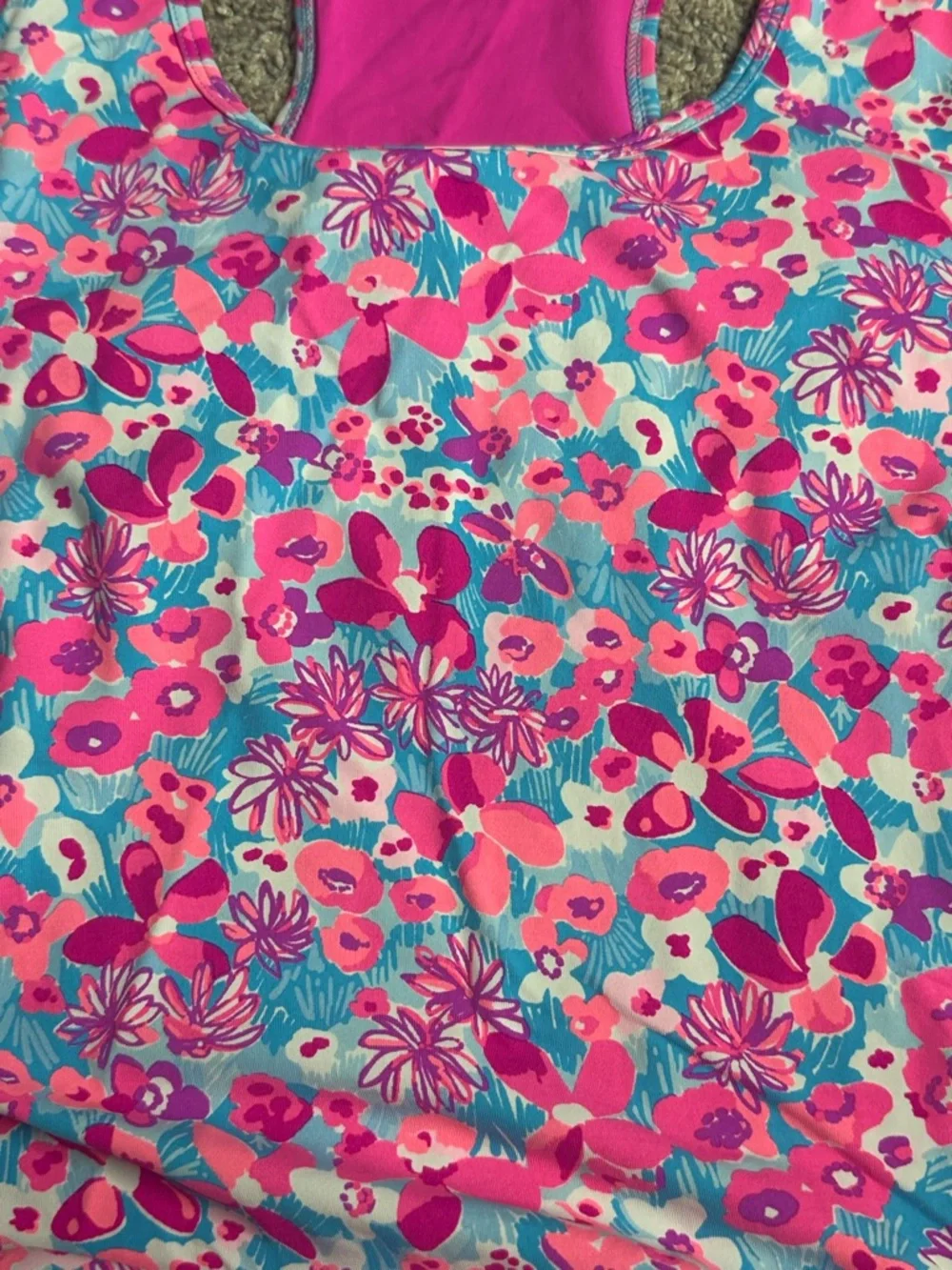 Lilly Pulitzer Luxletic Asana Bra Tank Top Large pink floral UPF 50+ athletic - Picture 10 of 15